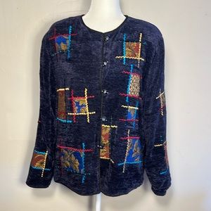 Vintage Alex Kim Patchwork Velour Shoulder Pads Jacket Blazer Medium